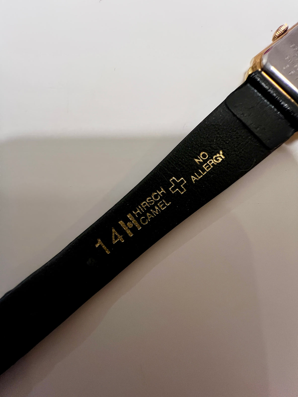 Seiko Gold Tone Tank Women's Watch with Hirsch Strap — product photograph 4, Gilded Hour NZ.