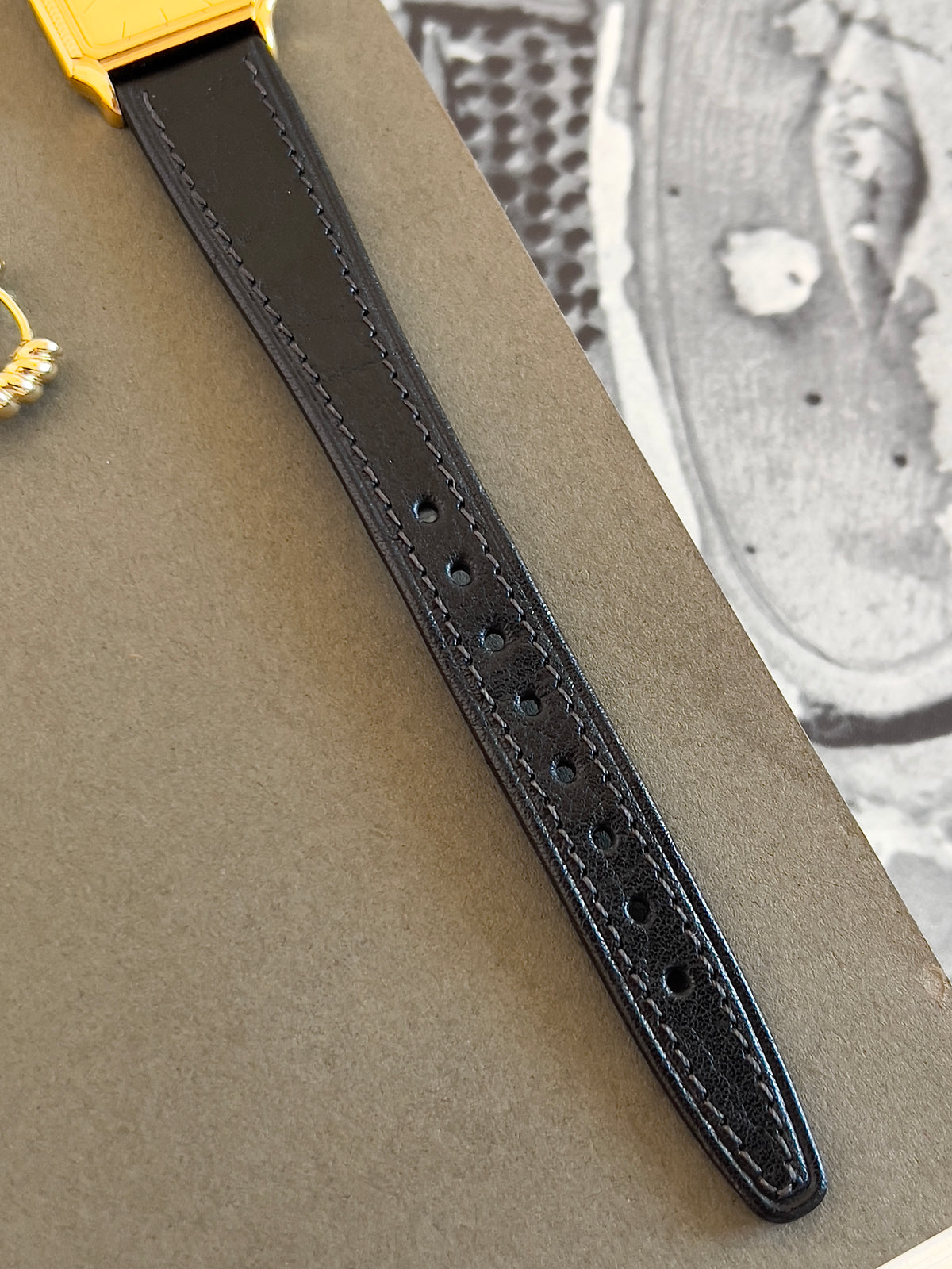 Seiko Gold Tone Tank Women's Watch with Hirsch Strap — product photograph 5, Gilded Hour NZ.