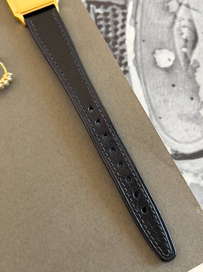Seiko Gold Tone Tank Women's Watch with Hirsch Strap — product photograph 5, Gilded Hour NZ.