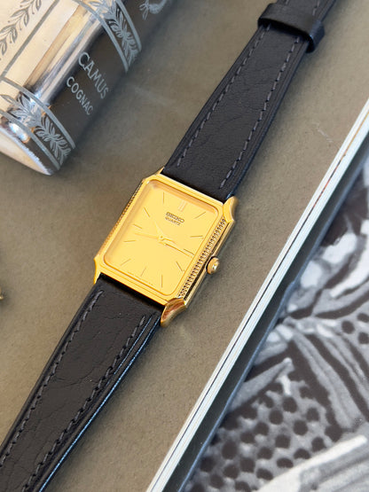 Seiko Gold Tone Tank Women's Watch with Hirsch Strap — product photograph 7, Gilded Hour NZ.
