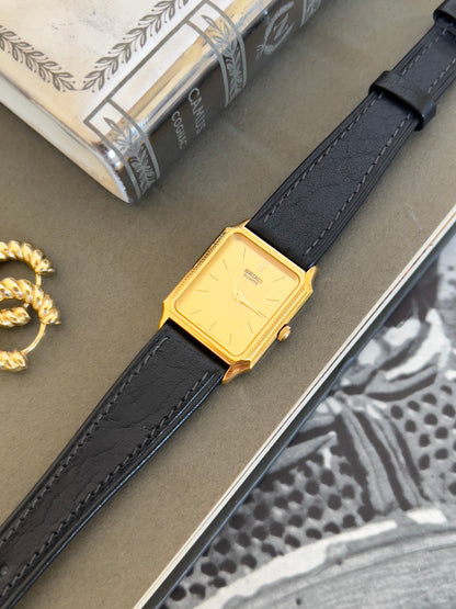 Seiko Gold Tone Tank Women's Watch with Hirsch Strap — product photograph 8, Gilded Hour NZ.
