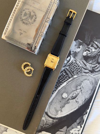 Seiko Gold Tone Tank Women's Watch with Hirsch Strap — product photograph 9, Gilded Hour NZ.