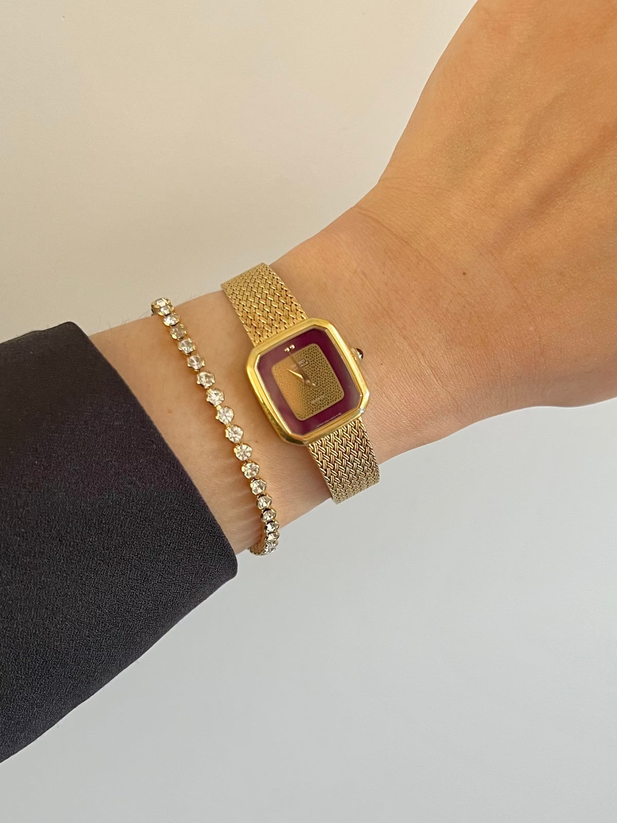 Seiko Lassale Bordeaux Gold Mesh watch — on wrist