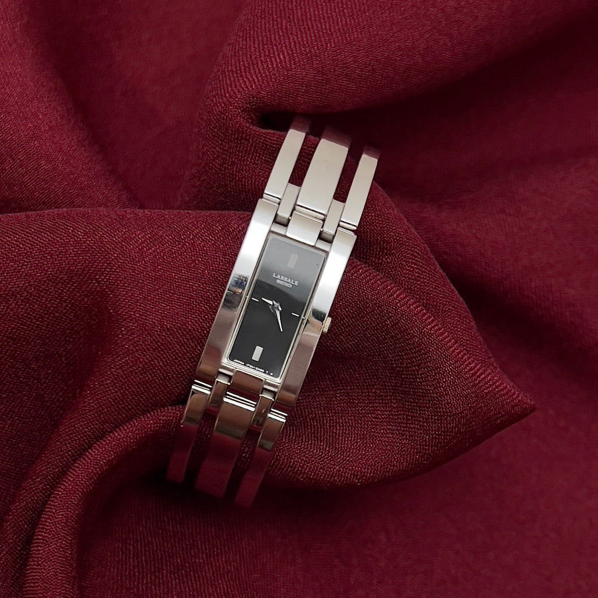 Seiko Lassale Charcoal Dial Silver Bangle Women’s Watch, front view.