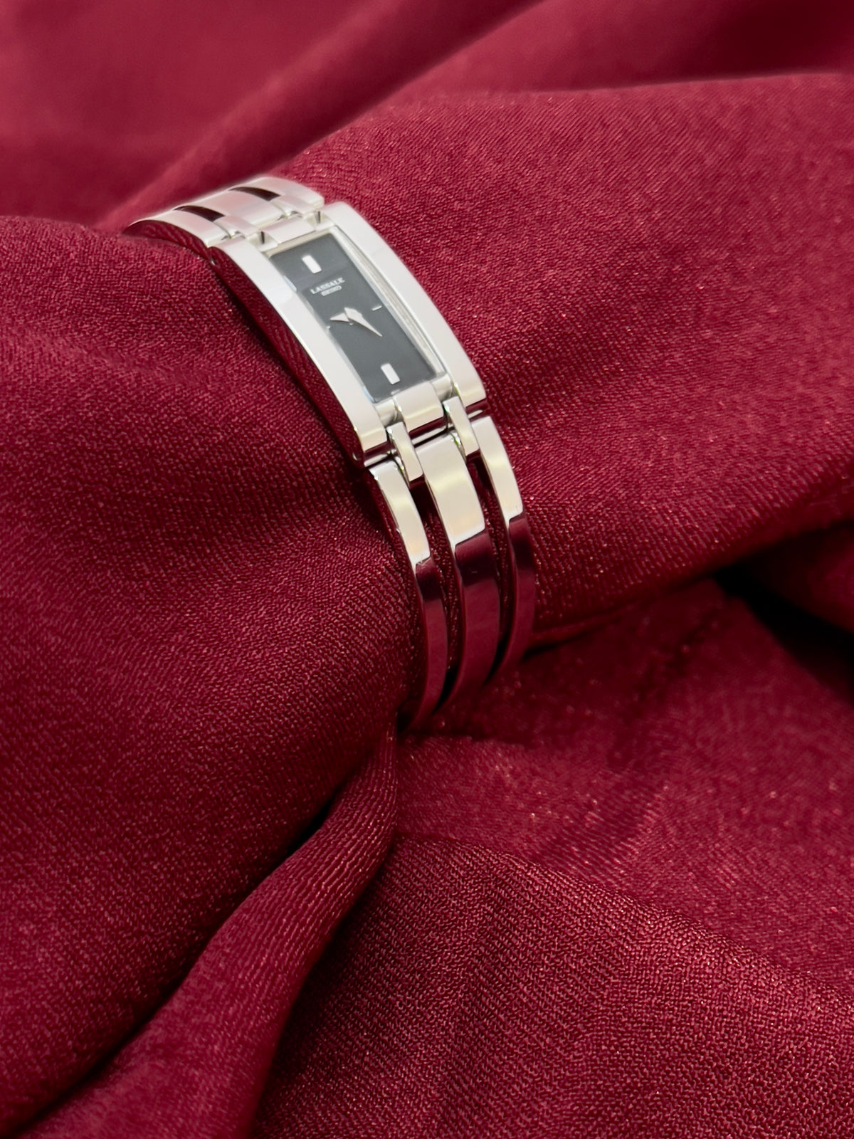 Seiko Lassale Charcoal Dial Silver Bangle Women’s Watch, product view.
