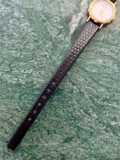 Nina Ricci x Seiko Ladies Gold Watch with Crystal Accents, case profile of a vintage women's watch at Gilded Hour.