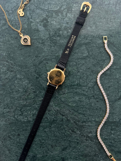 Nina Ricci x Seiko Ladies Gold Watch with Crystal Accents, bracelet detail of a vintage women's watch at Gilded Hour.