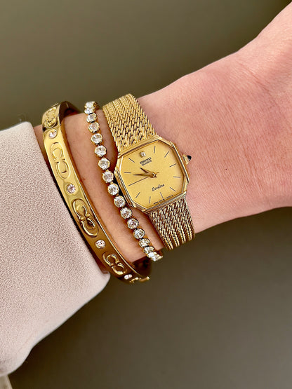 Seiko Octo Gold Toned Woman's Watch, dial close up of a vintage women's watch at Gilded Hour.