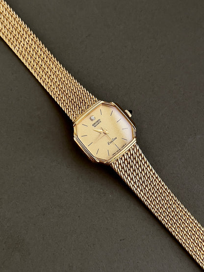 Seiko Octo Gold Toned Woman's Watch, wrist shot of a vintage women's watch at Gilded Hour.