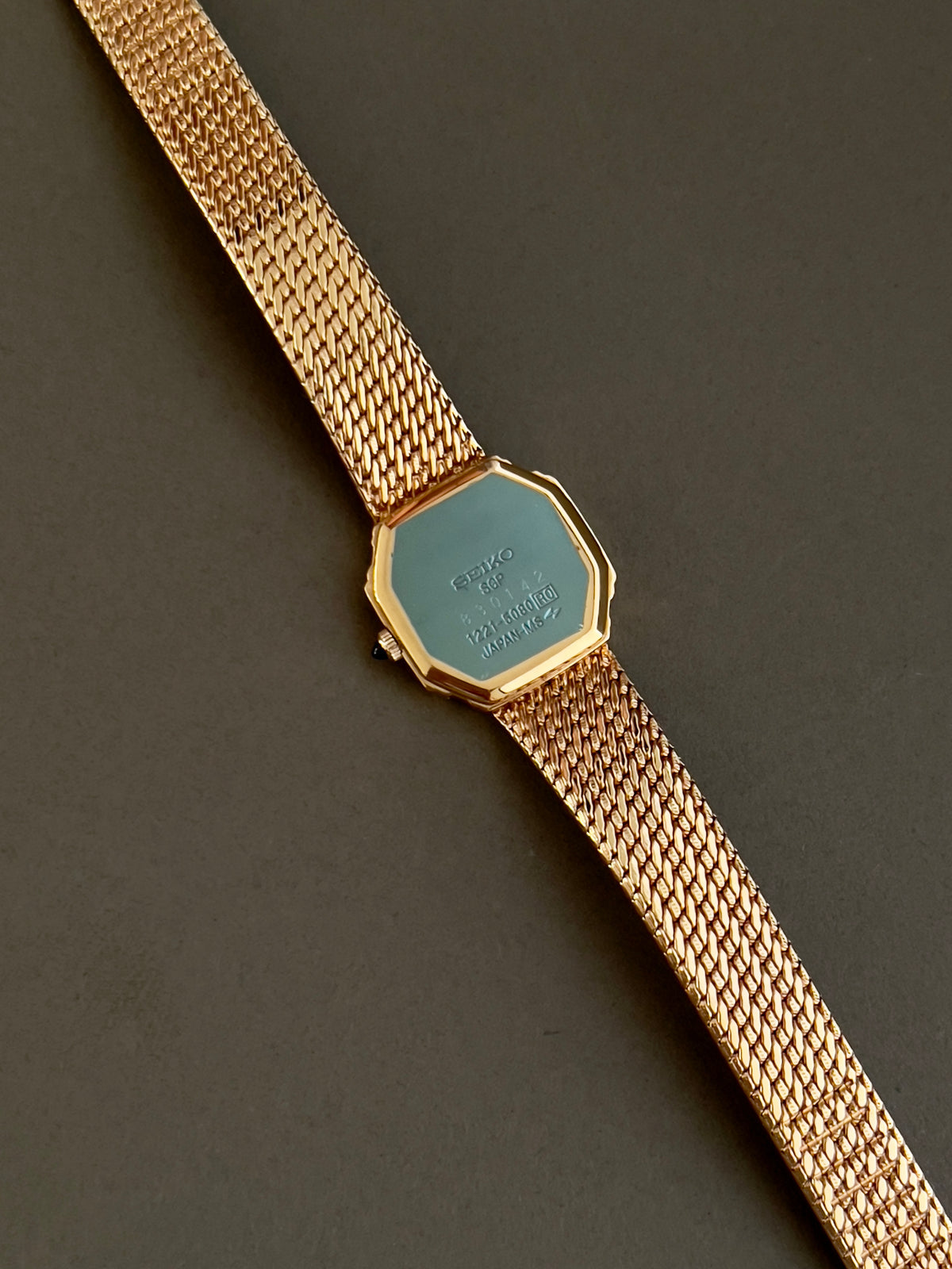Seiko Octo Gold Toned Woman's Watch, angled view of a vintage women's watch at Gilded Hour.