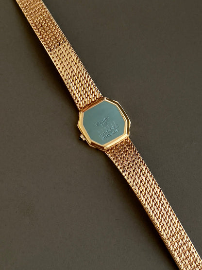 Seiko Octo Gold Toned Woman's Watch, angled view of a vintage women's watch at Gilded Hour.