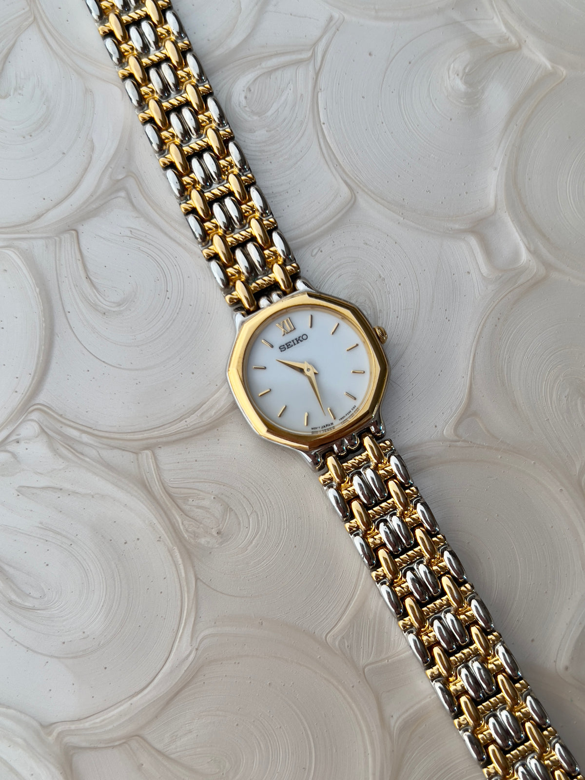 Seiko Octagonal Rope Link Two Tone Women's Watch — product photograph 3, Gilded Hour NZ.