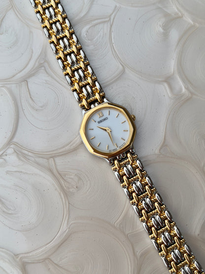 Seiko Octagonal Rope Link Two Tone Women's Watch — product photograph 3, Gilded Hour NZ.