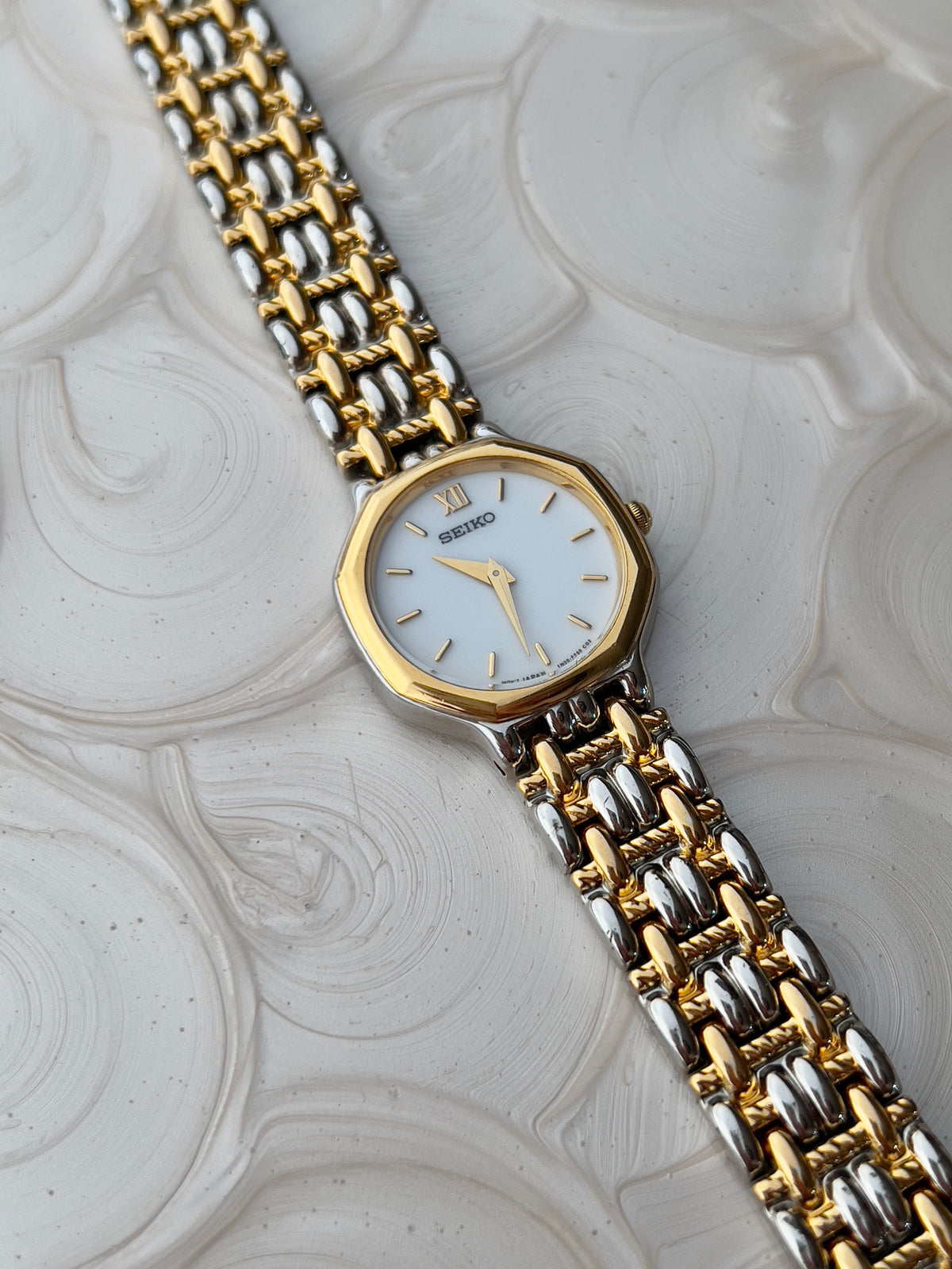 Seiko Octagonal Rope Link Two Tone Women's Watch — product photograph 4, Gilded Hour NZ.