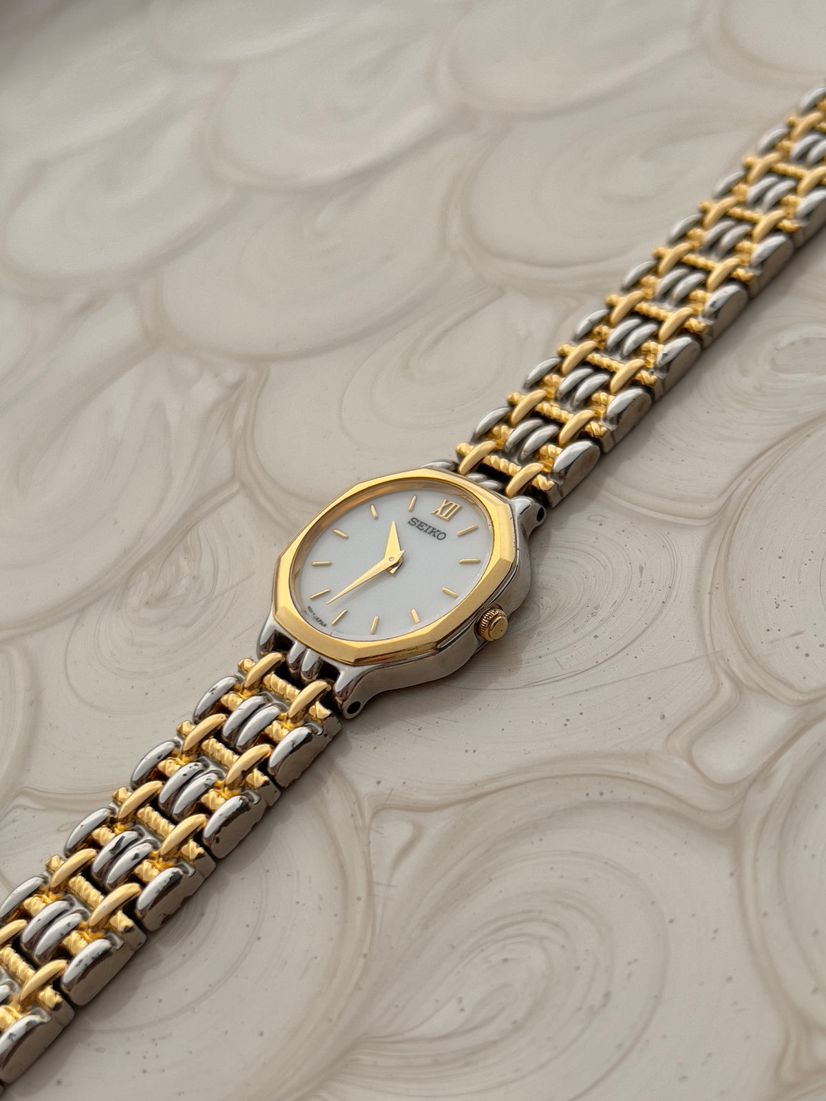 Seiko Octagonal Rope Link Two Tone Women's Watch — product photograph 5, Gilded Hour NZ.