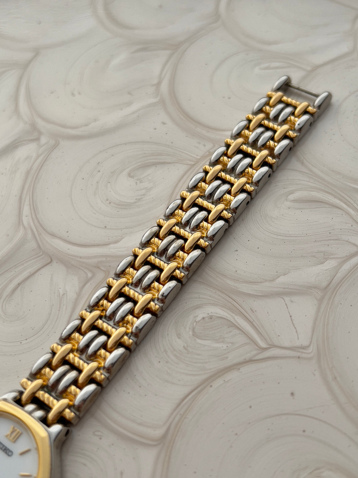 Seiko Octagonal Rope Link Two Tone Women's Watch — product photograph 6, Gilded Hour NZ.