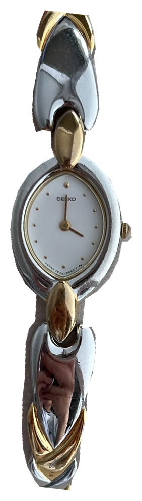 Seiko White Oval Dial Sculpted Two Tone Bracelet Women’s Watch