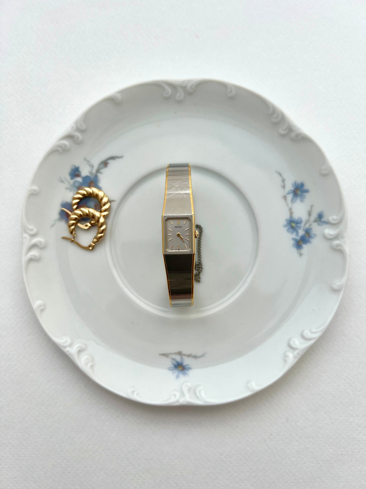 Seiko Petite Satin bracelet watch shown on a wrist.