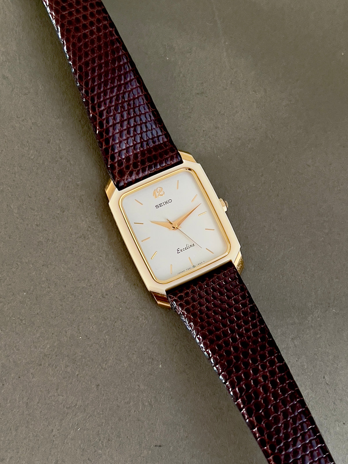 Seiko Two Tone Tank Ceramic Case Woman's Watch, bracelet detail of a vintage women's watch at Gilded Hour.