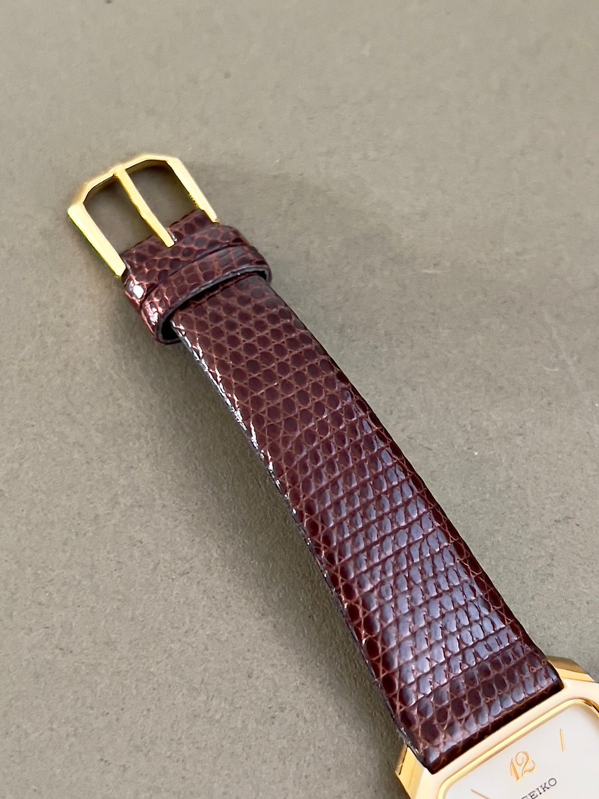 Seiko Two Tone Tank Ceramic Case Woman's Watch, dial close up of a vintage women's watch at Gilded Hour.