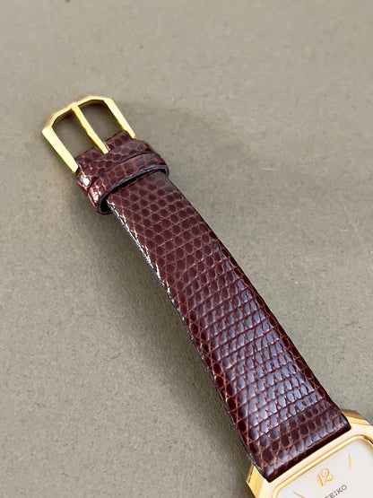 Seiko Two Tone Tank Ceramic Case Woman's Watch, dial close up of a vintage women's watch at Gilded Hour.