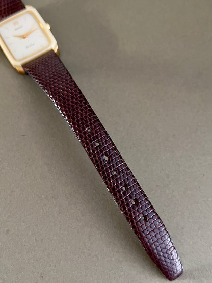 Seiko Two Tone Tank Ceramic Case Woman's Watch, angled view of a vintage women's watch at Gilded Hour.