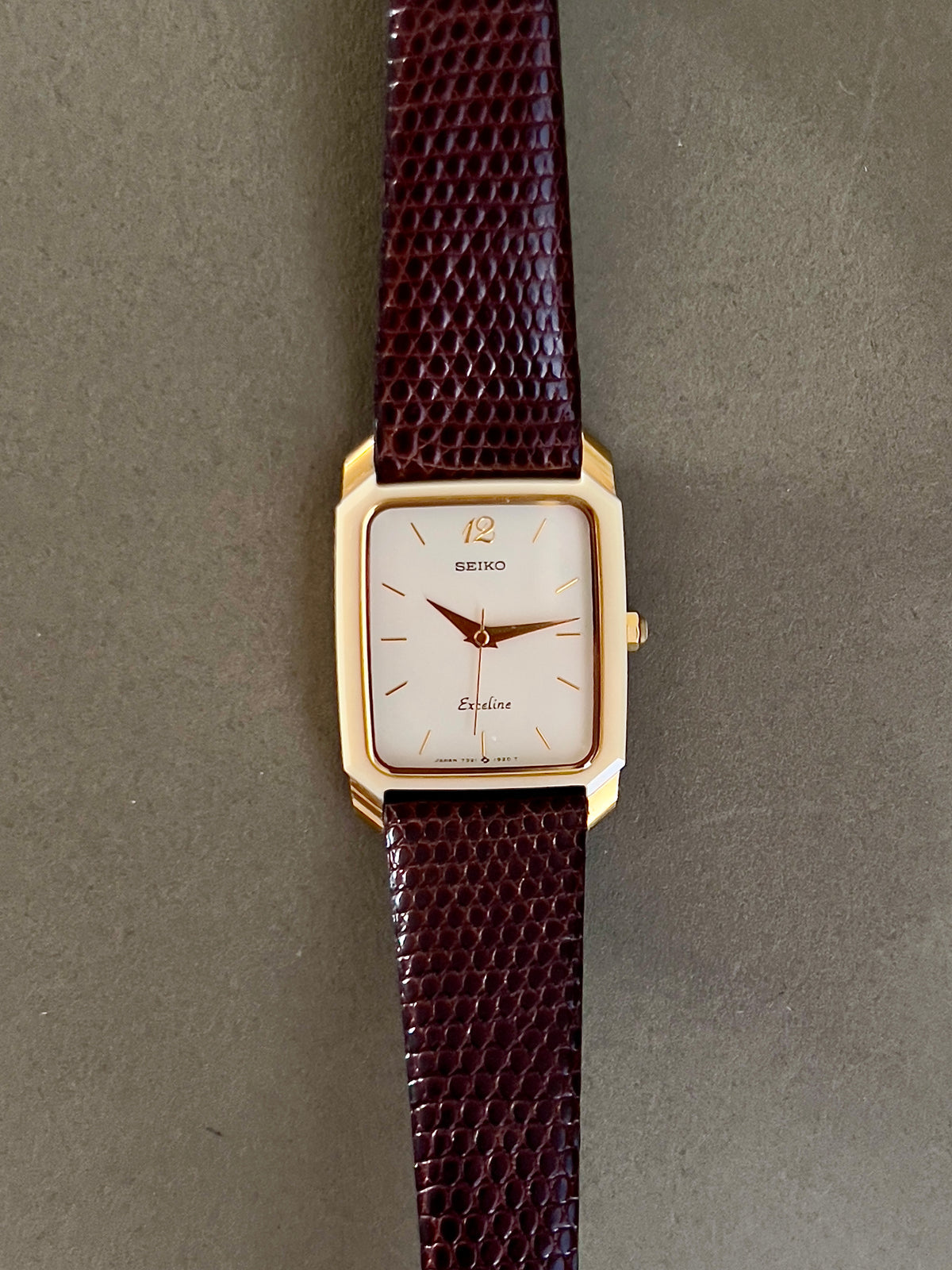 Seiko Two Tone Tank Ceramic Case Woman's Watch, wrist shot of a vintage women's watch at Gilded Hour.