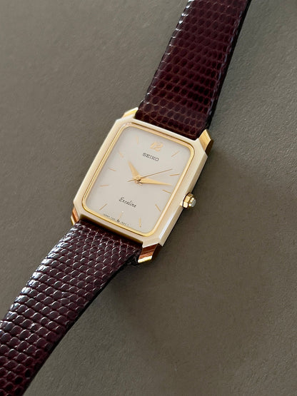 Seiko Two Tone Tank Ceramic Case Woman's Watch, case profile of a vintage women's watch at Gilded Hour.