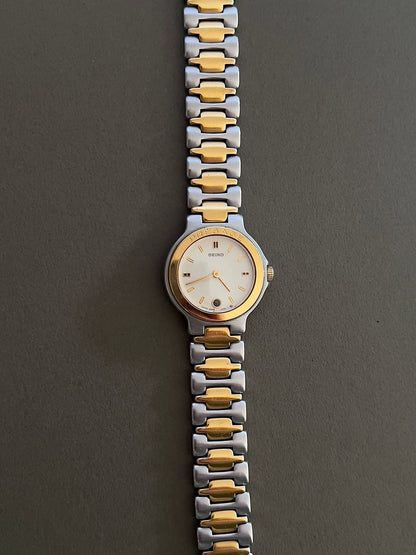 Seiko Presage Date Dial Two Tone Women’s Watch featuring integrated two tone bracelet; vintage watch product image 2.