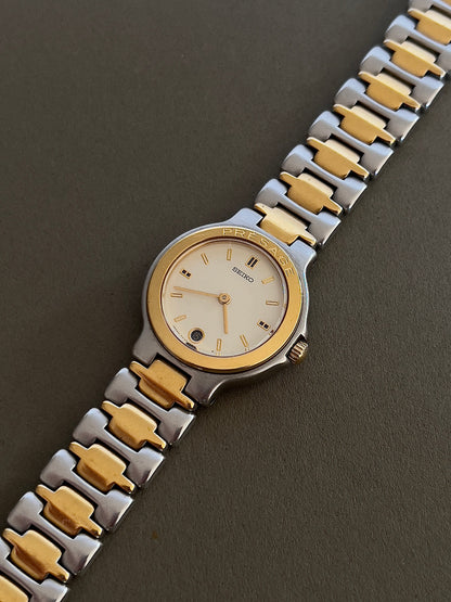 Seiko Presage Date Dial Two Tone Women’s Watch featuring integrated two tone bracelet; vintage watch product image 3.