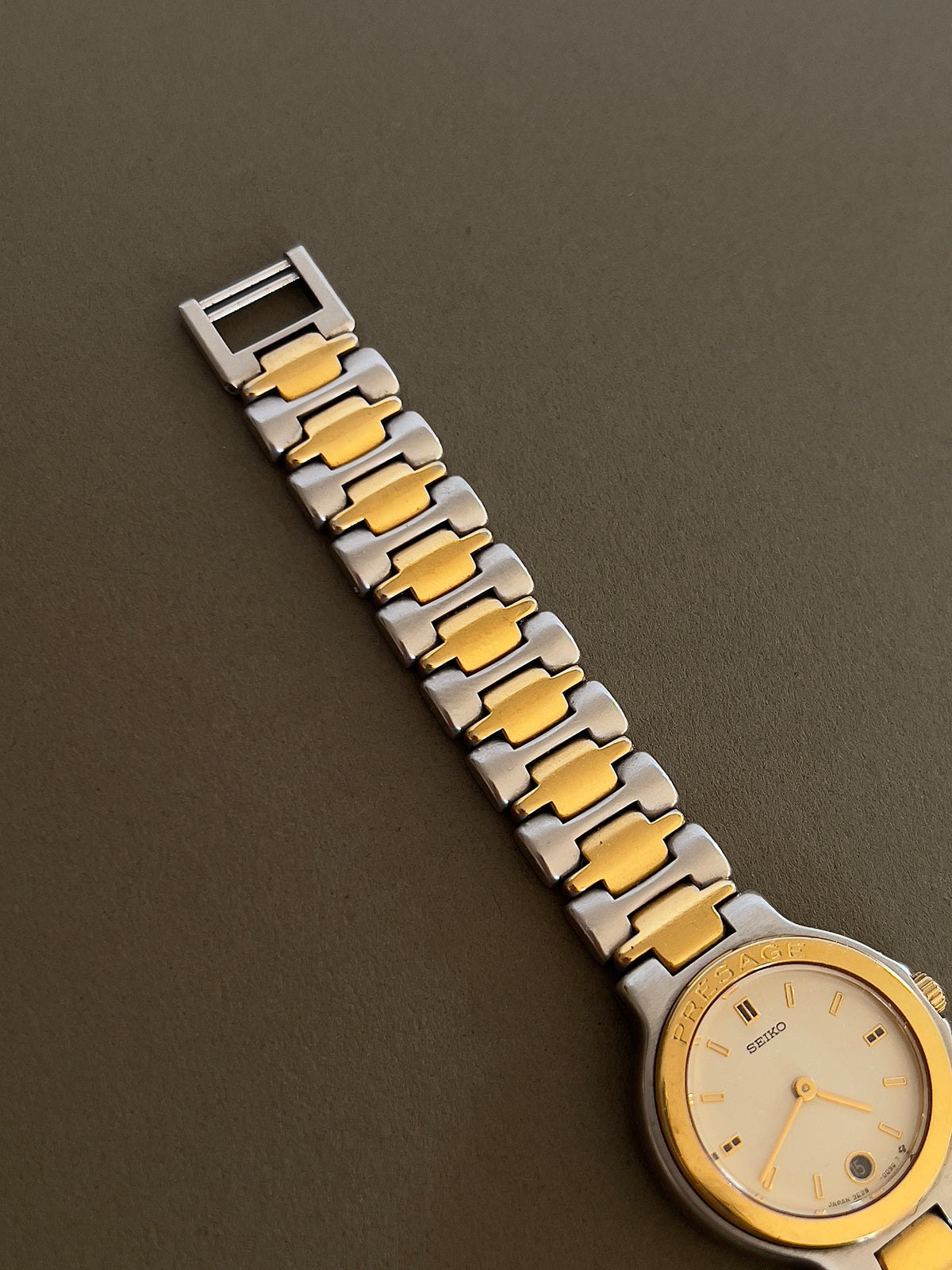 Seiko Presage Date Dial Two Tone Women’s Watch featuring integrated two tone bracelet; vintage watch product image 5.