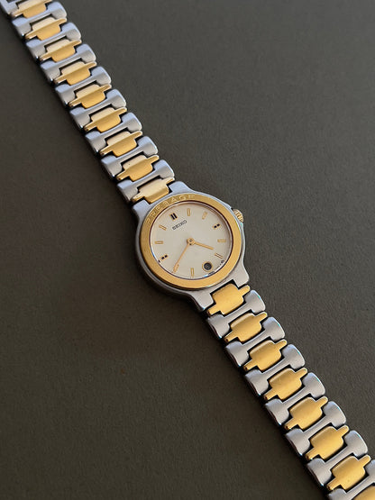 Seiko Presage Date Dial Two Tone Women’s Watch featuring integrated two tone bracelet; vintage watch product image 7.
