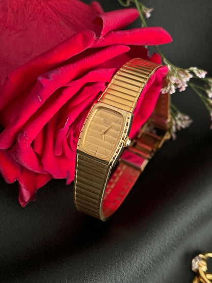 Seiko Rectangular Womens Watch with Gold Integrated Bracelet, product view 3.