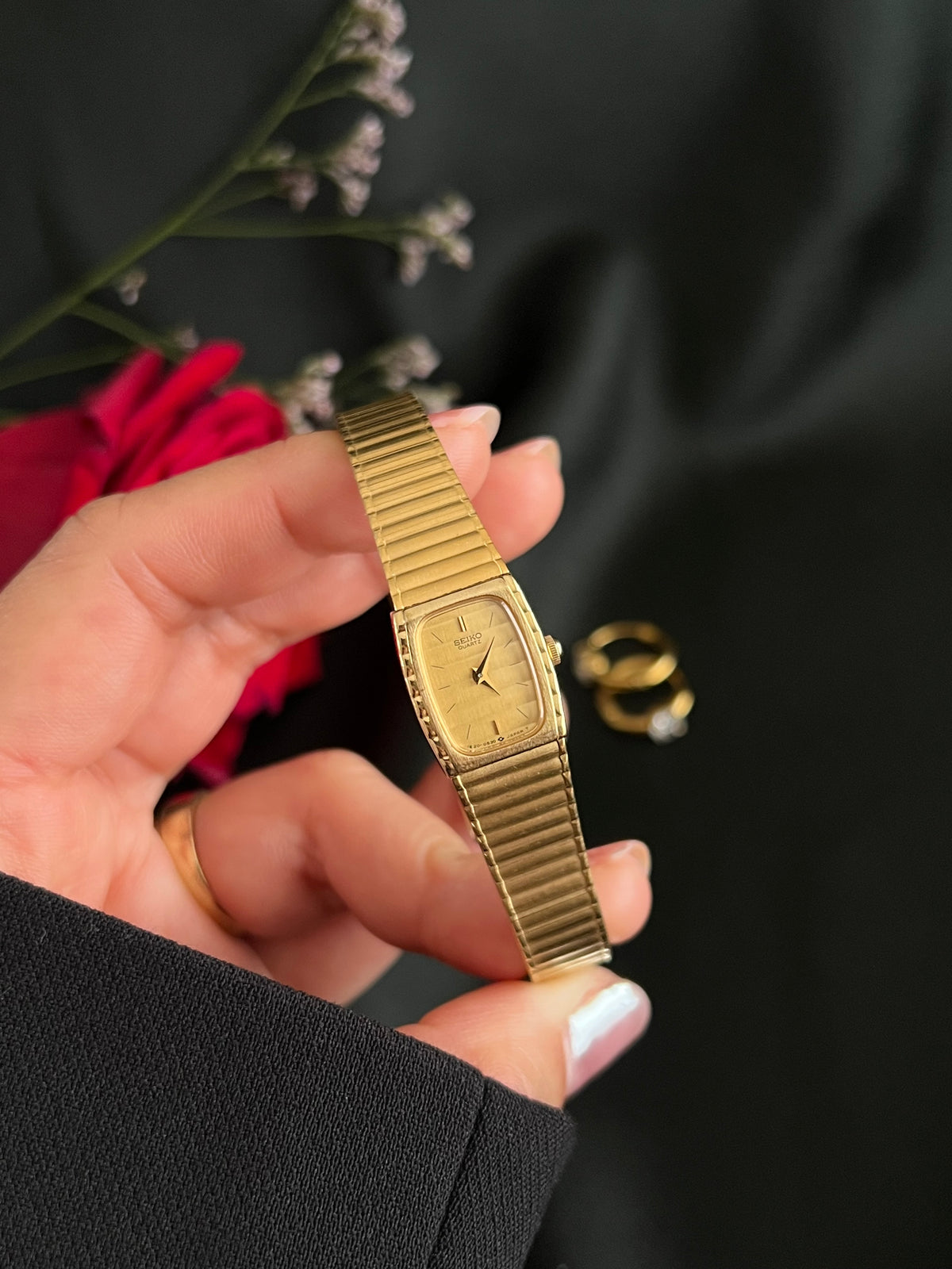 Seiko Rectangular Womens Watch with Gold Integrated Bracelet, product view 5.