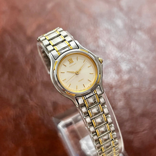 Seiko Lucent Two Tone Woman's Watch — watch face and case shown from the front.