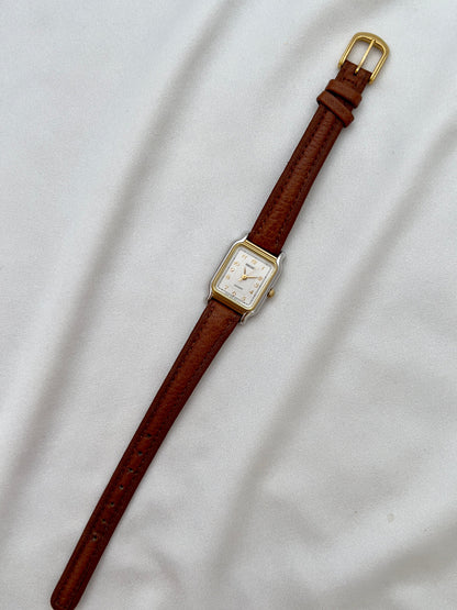 Seiko Exceline Ladies Gold Soft Tank Watch, angled view of a vintage women's watch at Gilded Hour.