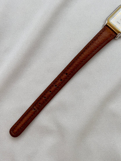 Seiko Exceline Ladies Gold Soft Tank Watch, case profile of a vintage women's watch at Gilded Hour.