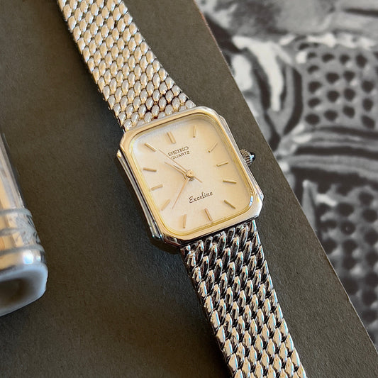 Seiko Pinched Rectangular Woman's Watch, dial close up of a vintage women's watch at Gilded Hour.