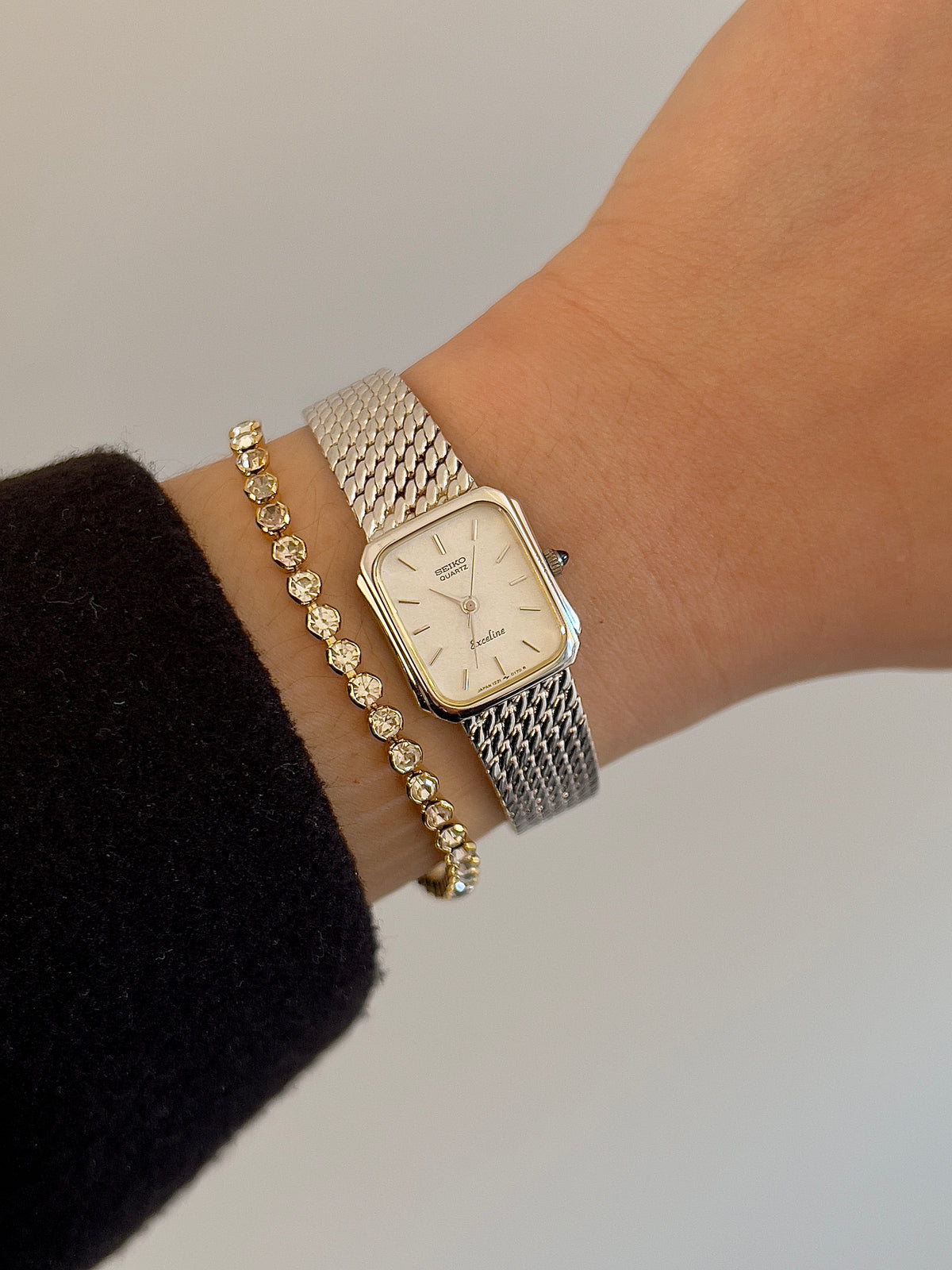 Seiko Exceline Pinched Cushion Two Tone Women's Watch — product photograph 2, Gilded Hour NZ.