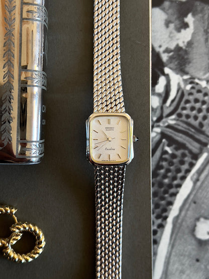 Seiko Exceline Pinched Cushion Two Tone Women's Watch — product photograph 3, Gilded Hour NZ.