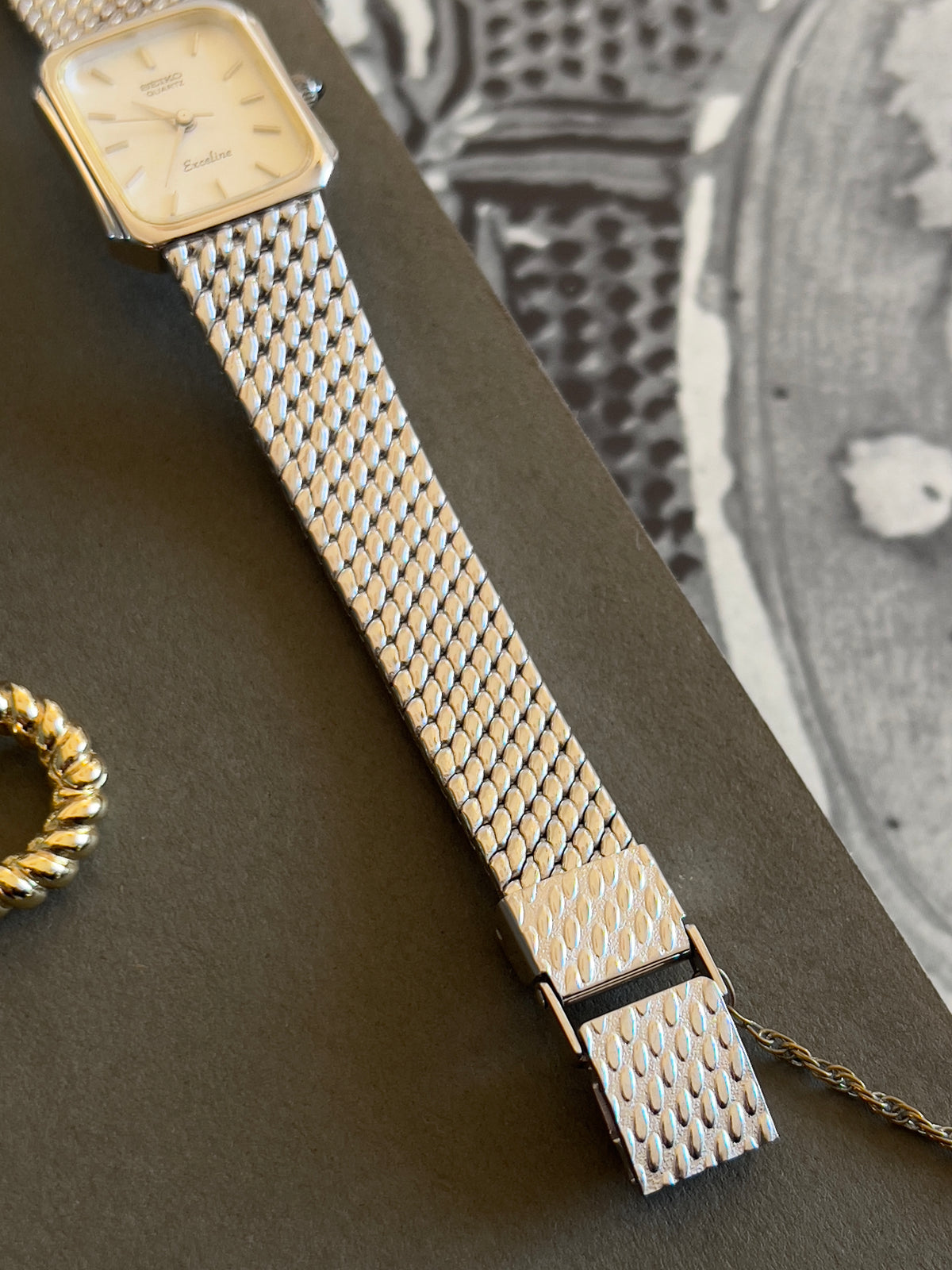 Seiko Exceline Pinched Cushion Two Tone Women's Watch — product photograph 6, Gilded Hour NZ.