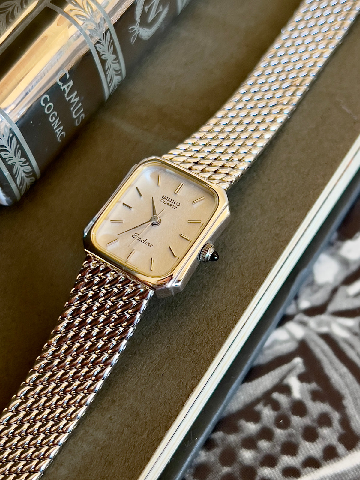 Seiko Exceline Pinched Cushion Two Tone Women's Watch — product photograph 7, Gilded Hour NZ.