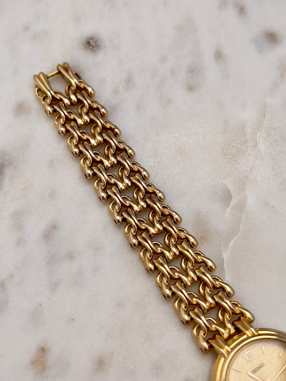 Seiko Belfina Woven Dial Gold Bracelet Women's Watch — product photograph 5, Gilded Hour NZ.