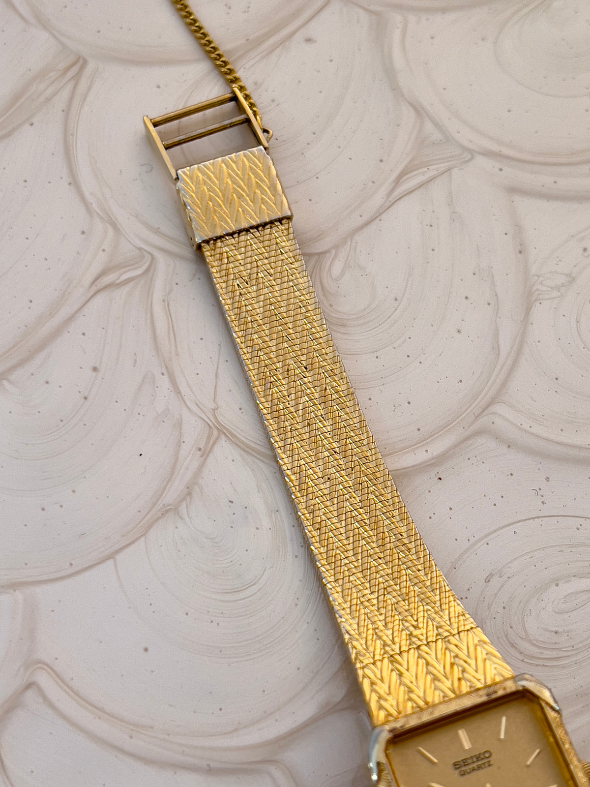 Seiko Champagne Dial Gold Tone Herringbone Tank Women's Watch — product photograph 3