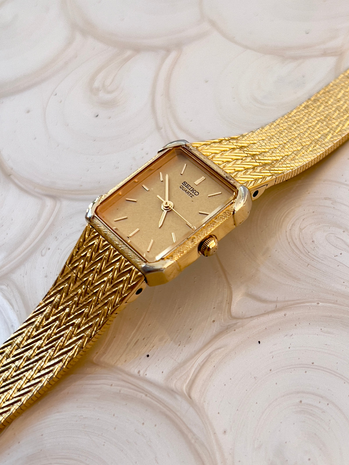 Seiko Champagne Dial Gold Tone Herringbone Tank Women's Watch — product photograph 4