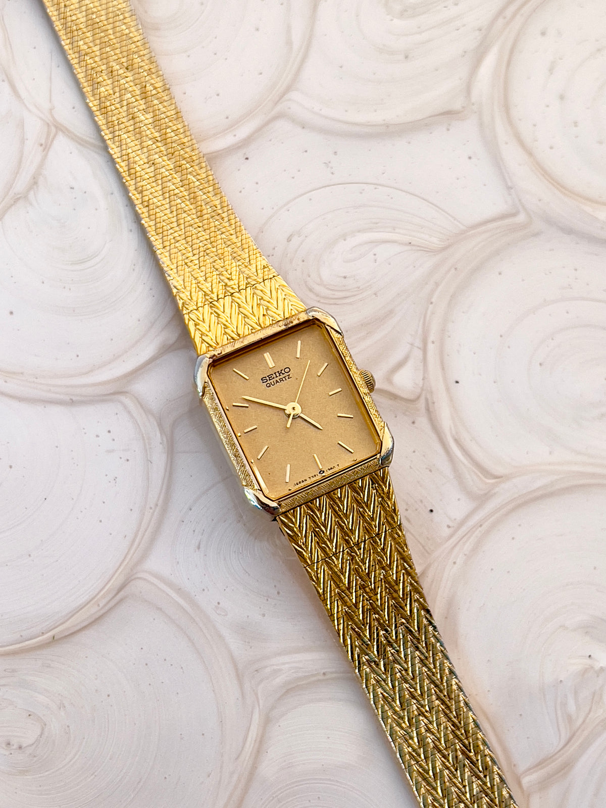 Seiko Champagne Dial Gold Tone Herringbone Tank Women's Watch — product photograph 5