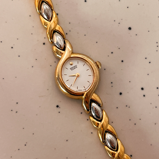Seiko Gold Cased Women's Watch with Unique Dual Tone Bracelet, product photograph 1.