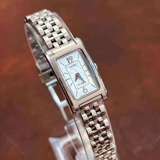 Seiko Tank Women's Watch with Weaved Dial featuring steel bracelet; vintage watch product image 1.