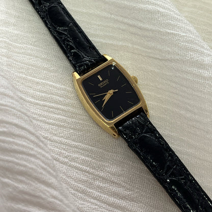 Seiko Black Dial Gold Tone Tonneau Women's Watch — product photograph 1