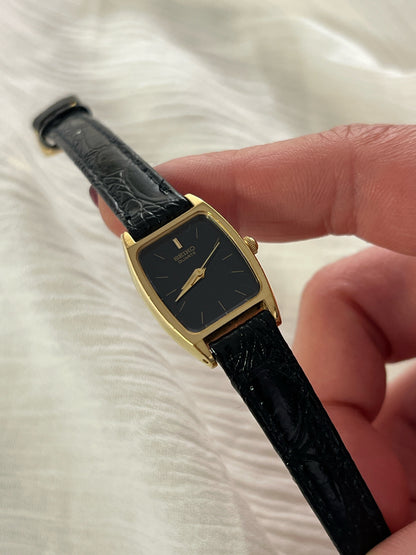 Seiko Black Dial Gold Tone Tonneau Women's Watch — product photograph 2